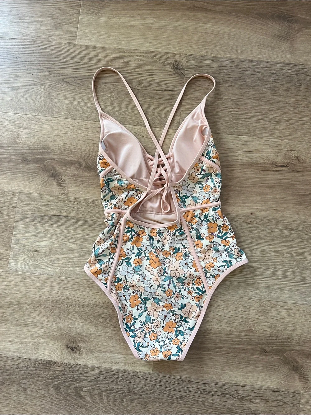 Floral One-Piece Swimsuit with Pink Trim